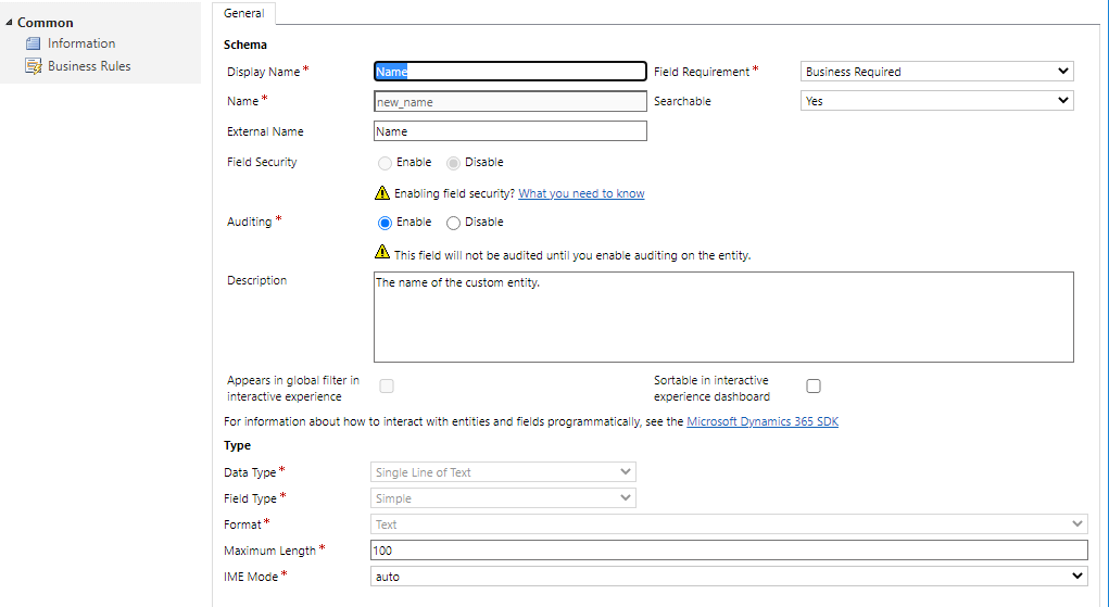 Buat bidang nama baru.