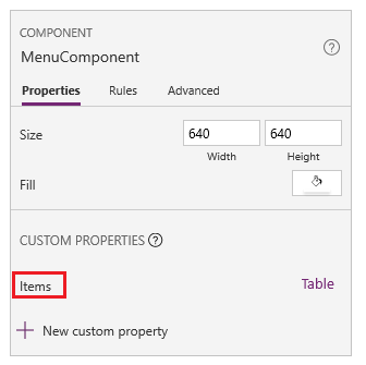 Input properti kustom pada Tab properti.