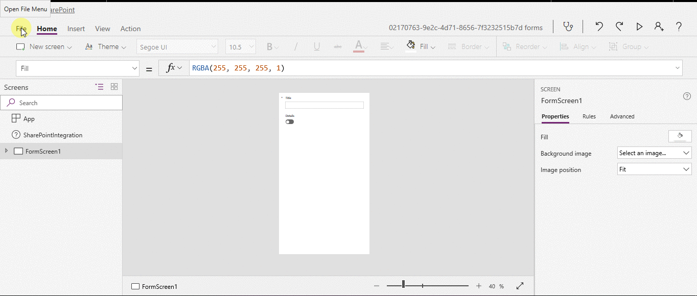 Buka menu File, pilih Simpan, lalu pilih Publikasikan ke SharePoint dua kali. Di sudut kiri atas, pilih panah belakang, lalu pilih Kembali ke SharePoint.