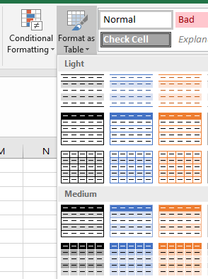 Excel memformat tabel.
