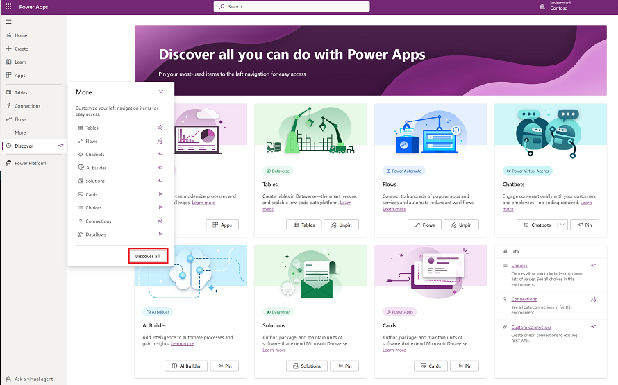 Temukan semua milik Anda Power Apps.