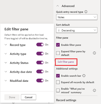 Edit panel filter.