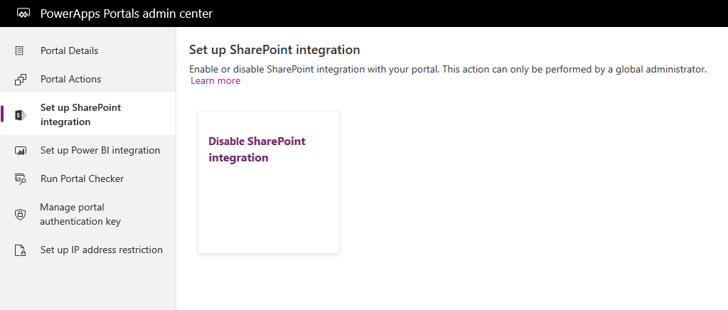 Nonaktifkan integrasi SharePoint.