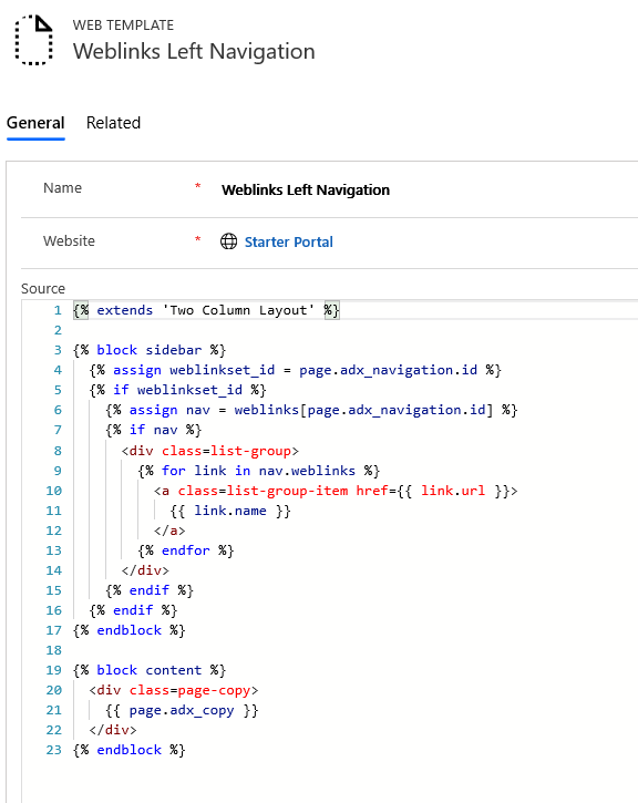 Tata letak Navigasi kiri tautan web template web.