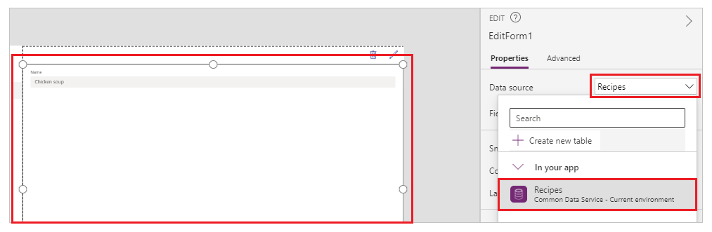 Ubah sumber data formulir.