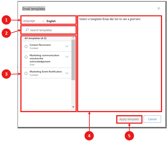 Jendela pilihan Template Email.