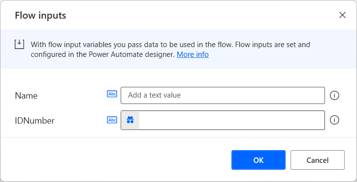 Cuplikan layar dialog input aliran dengan variabel sensitif.