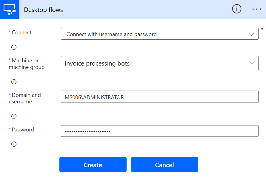 Cuplikan layar dialog untuk membuat koneksi alur desktop baru.