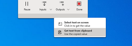 Cuplikan layar opsi Dapatkan teks dari Clipboard.