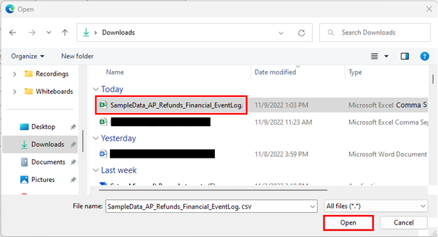 Tangkapan layar file data sampel yang diunduh.