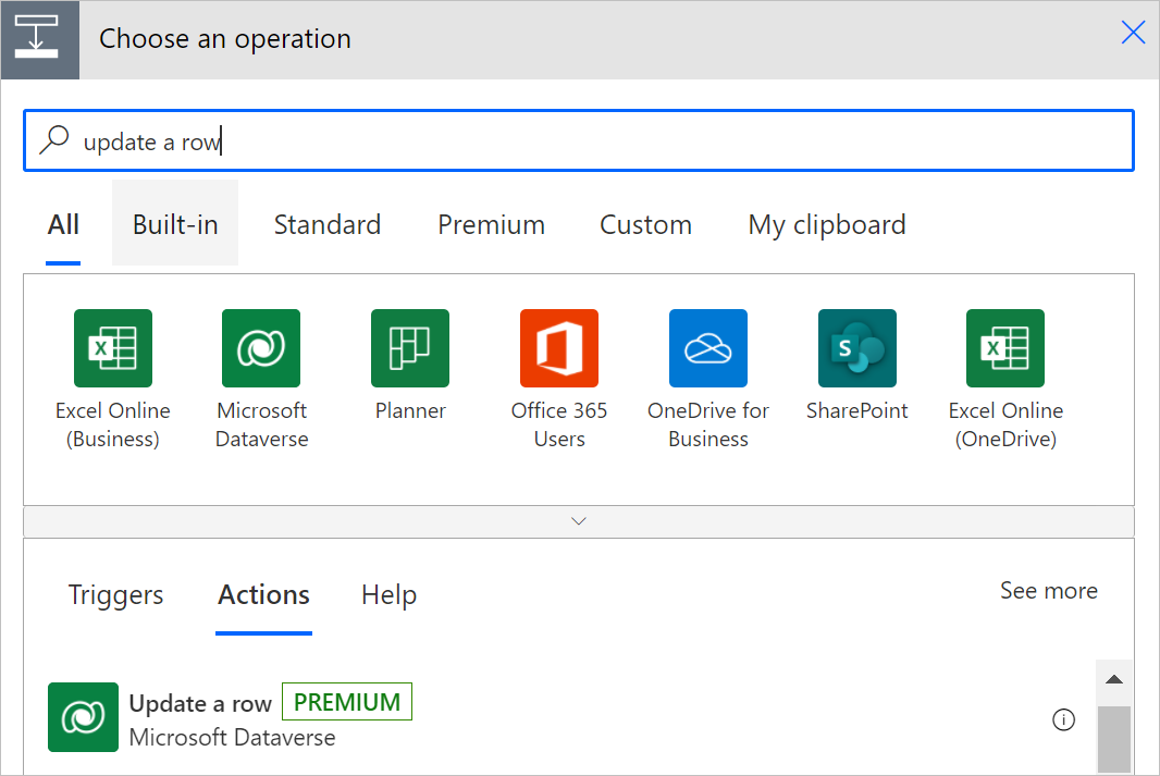 Gambar yang menampilkan tindakan Perbarui baris.