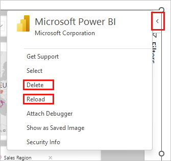 Cuplikan layar add-in Power BI untuk panel samping add-in PowerPoint.