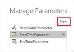 Cuplikan layar yang memperlihatkan Baru untuk membuat parameter lain.