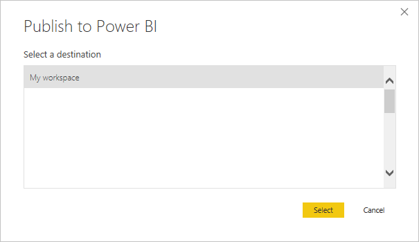 Cuplikan layar yang memperlihatkan Terbitkan ke layanan Power BI.