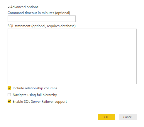Cuplikan layar opsi tingkat lanjut SQL Server