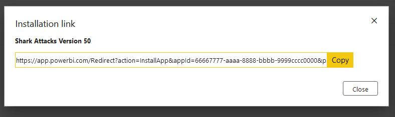 Cuplikan layar tombol Dapatkan tautan.
