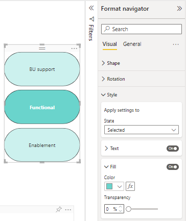 Cuplikan layar pengaturan status Terpilih di navigator Format.