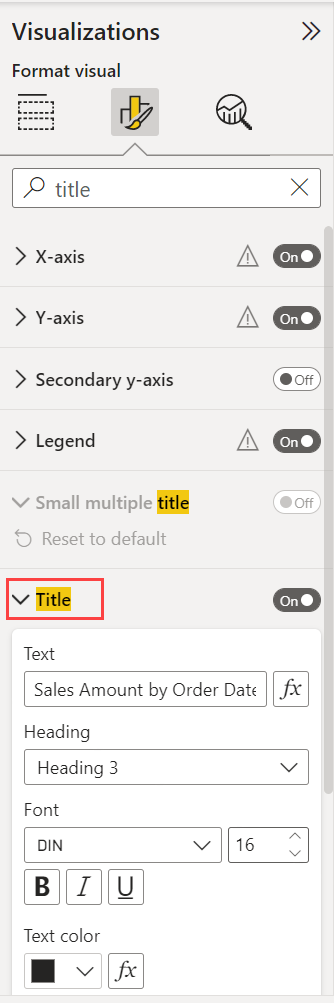 Cuplikan layar bagian Judul dari panel Format.