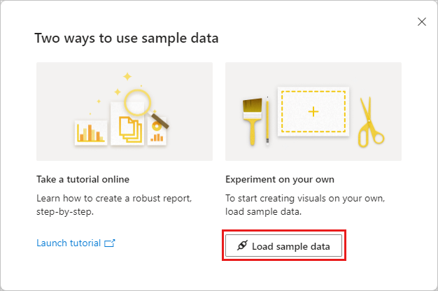 Cuplikan layar Dua cara untuk menggunakan data sampel Muat data > .