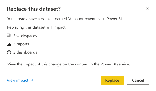 Cuplikan layar dialog Ganti peringatan model semantik ini.