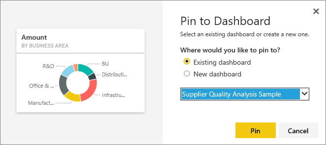 Screenshot of the Pin to Dashboard dialog.