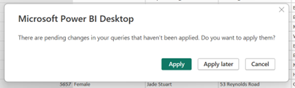 Gambar memperlihatkan dialog Terapkan perubahan kueri.