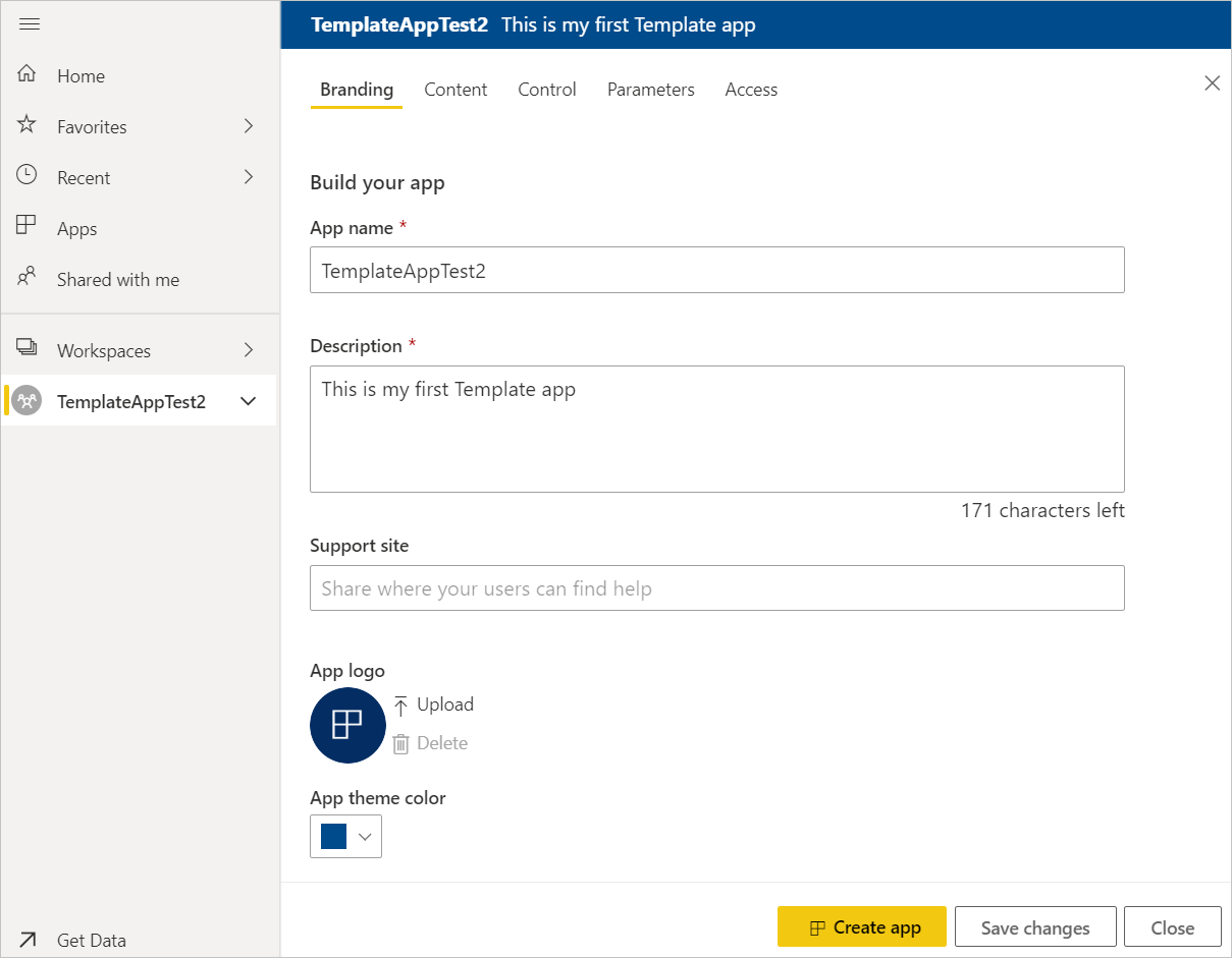 Cuplikan layar yang memperlihatkan tab Branding.
