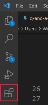 Screenshot of the left menu in Visual Studio Code with the Extensions icon highlighted.