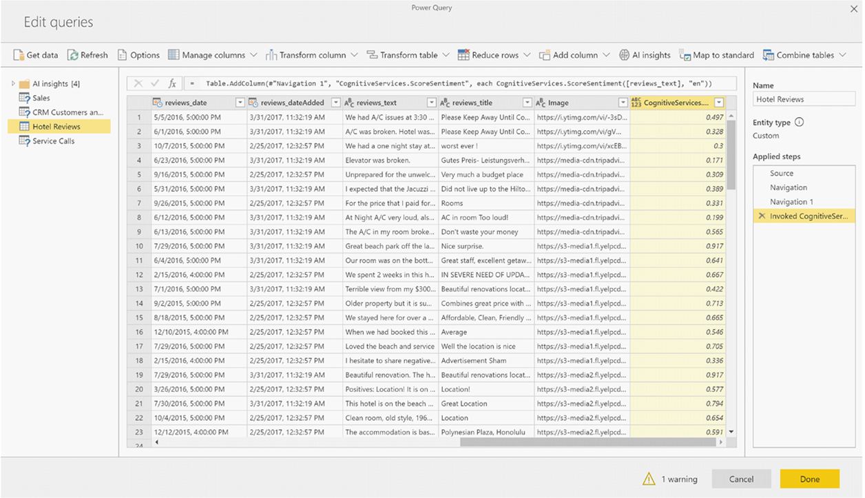 Cuplikan layar memperlihatkan kolom baru yang dibuat di Power Query.