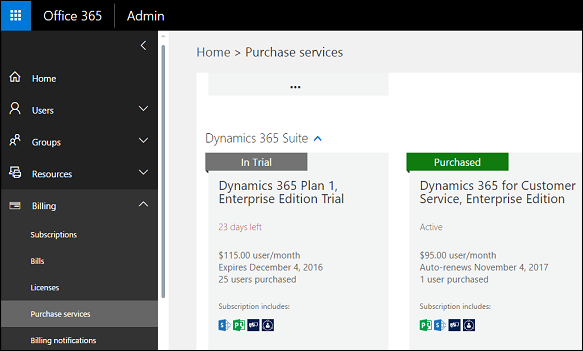 Microsoft 365 Layanan pembelian pusat admin.