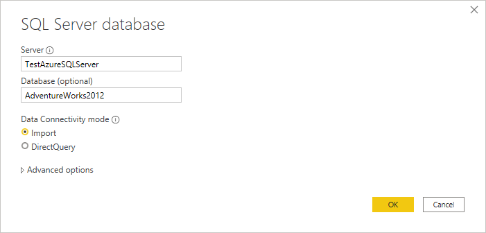 Masukkan koneksi database Azure SQL.