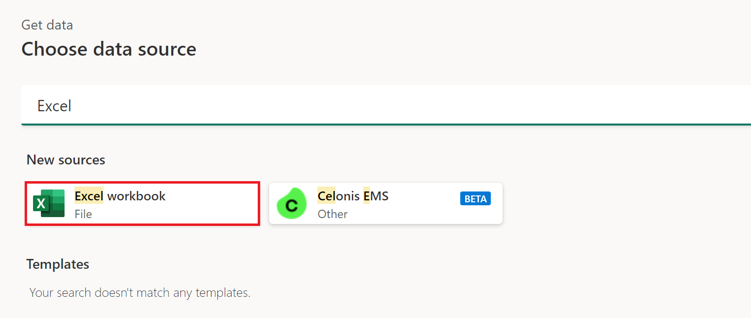 Cuplikan layar jendela dapatkan data dengan buku kerja Excel ditekankan.