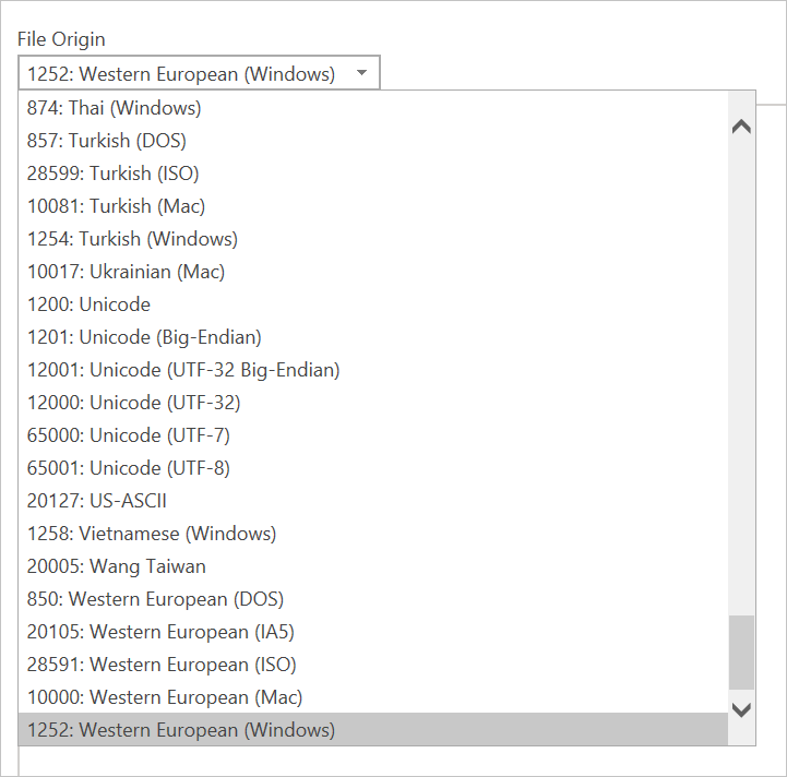 Pilihan kultur file untuk Teks/CSV.