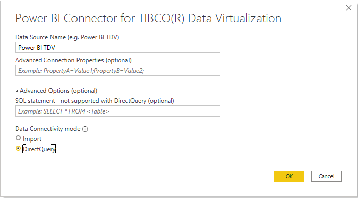 Penyusun koneksi TDV di Power BI.