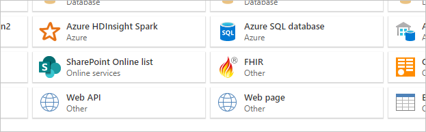 Cuplikan layar halaman Dapatkan data tempat Anda memilih halaman Web atau konektor API Web.