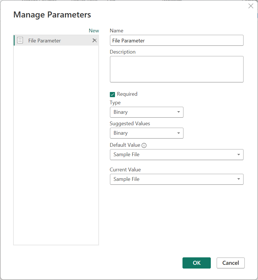 Cuplikan layar dengan nilai parameter file yang diisi.