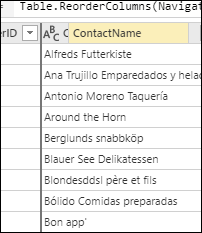 Menggunakan fitur seret dan lepas untuk memindahkan kolom.