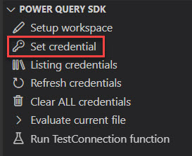 Mengatur kredensial melalui bagian Power Query SDK di Explorer.