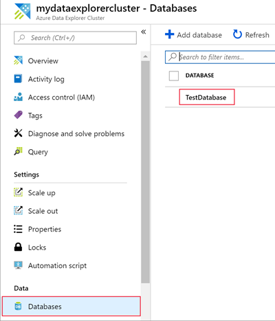 Cuplikan layar halaman Database, memperlihatkan database.