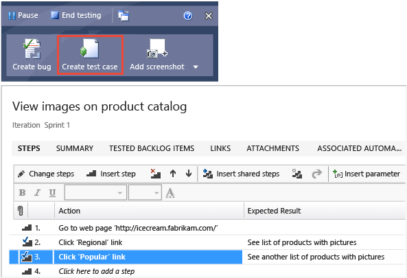 Create a test case from your action recording