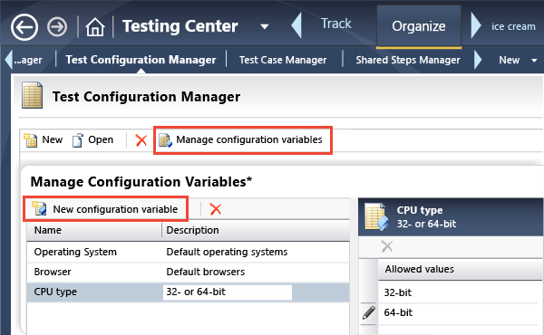 Define configuration variables and values