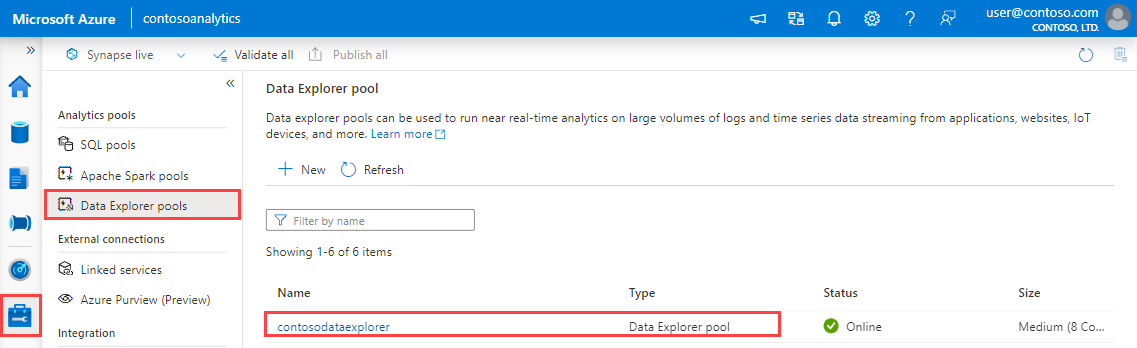 Cuplikan layar kumpulan Data Explorer, memperlihatkan daftar kumpulan yang ada.