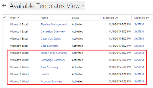 Template ini disertakan dengan Dynamics 365