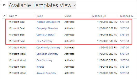 Coba template Excel yang disertakan dengan Dynamics 365