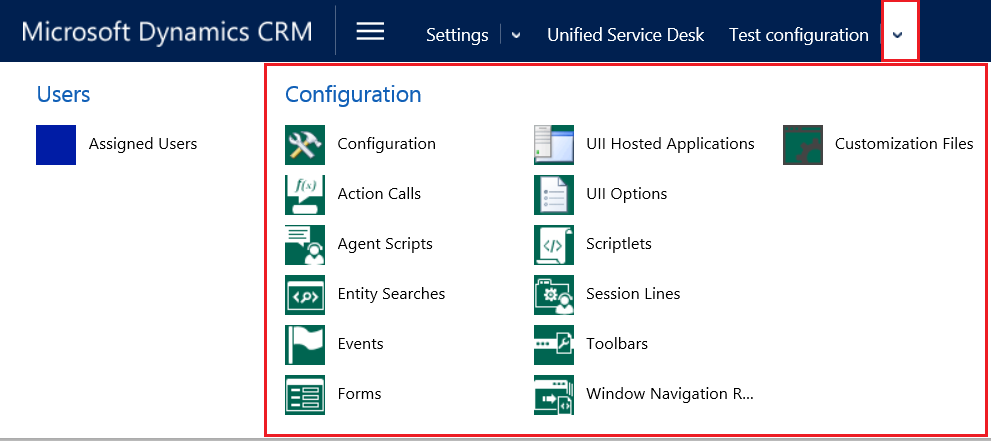 Menu with components added to configuration