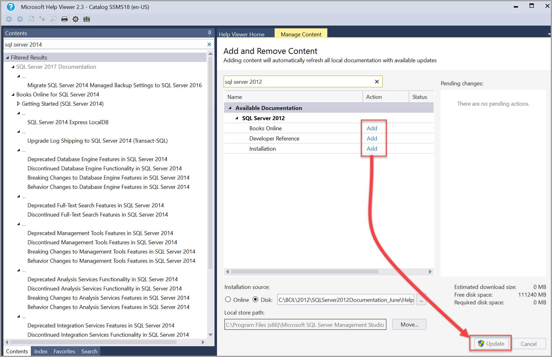 Buku SQL Server 2014 ditambahkan dan diperbarui dalam Help Viewer