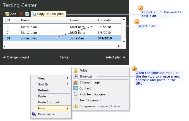 Copy the URL for a test plan