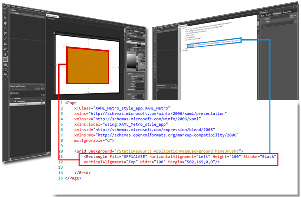 The connection between Design and XAML view