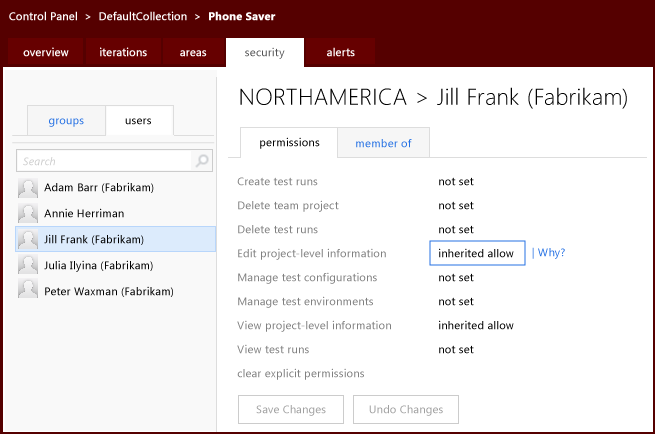 Permissions in Team Web Access