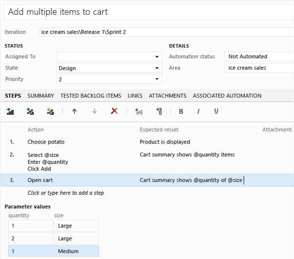 Create parameters in actions and results.